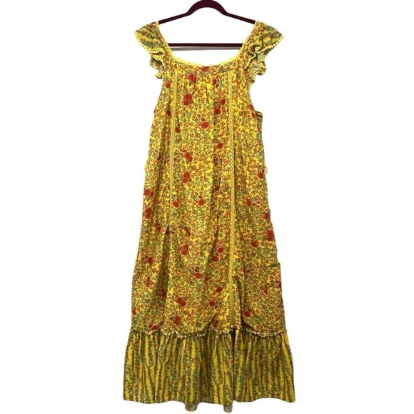 Roller Rabbit Rhody Zarella Silk Blend Yellow Tie Waist Midi Dress Women Large - Picture 7 of 16